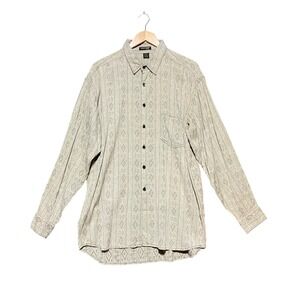 Stefano Man Vintage Diamond Jacquard Button Down Shirt XL Beige Cotton Blend